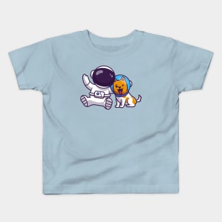 Cute Astronaut With Dog Astronaut Cartoon Kids T-Shirt